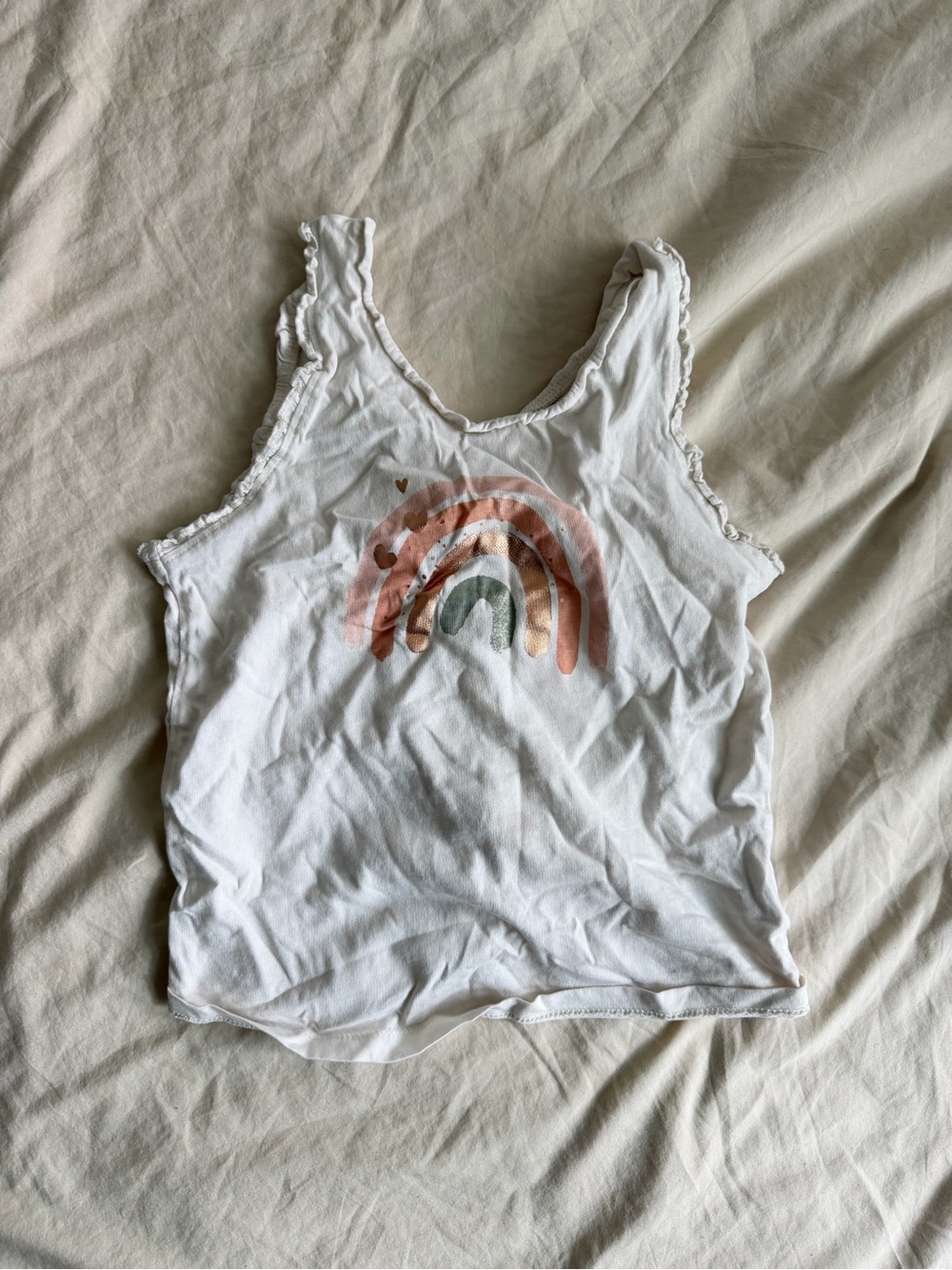 H&M White Tank Top with Pink and Green Rainbow